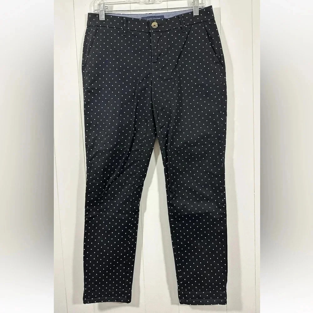 Tommy Hilfiger Womens Black Stretch Slim Chino Polka Dots Pants Flat Front